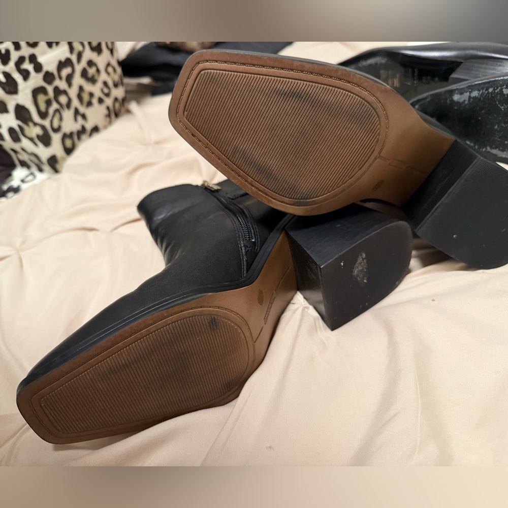 Vince Camuto Black Heeled Boots with Buckle - Picture 2 of 9